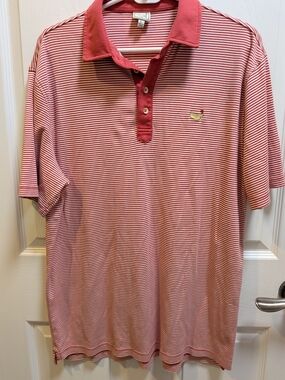 Masters Red and White Striped Golf Polo Shirt Size L